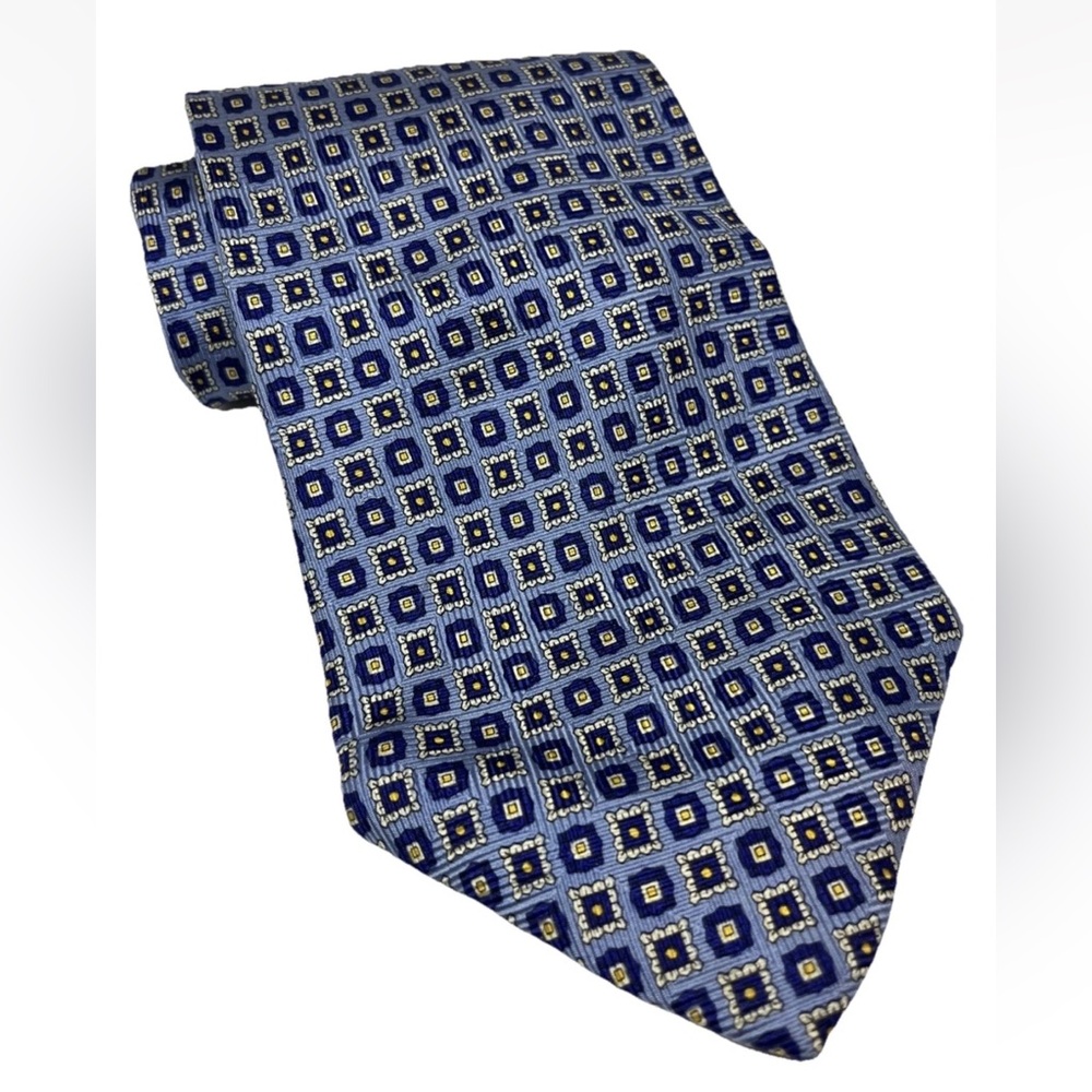 Polo Ralph Lauren Blue And Yellow Geometric Silk Tie EUC
